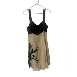 Rare y2k Whimsical Silk Tulle Dress Black & Nude Tree Appliqué Cocktail silk